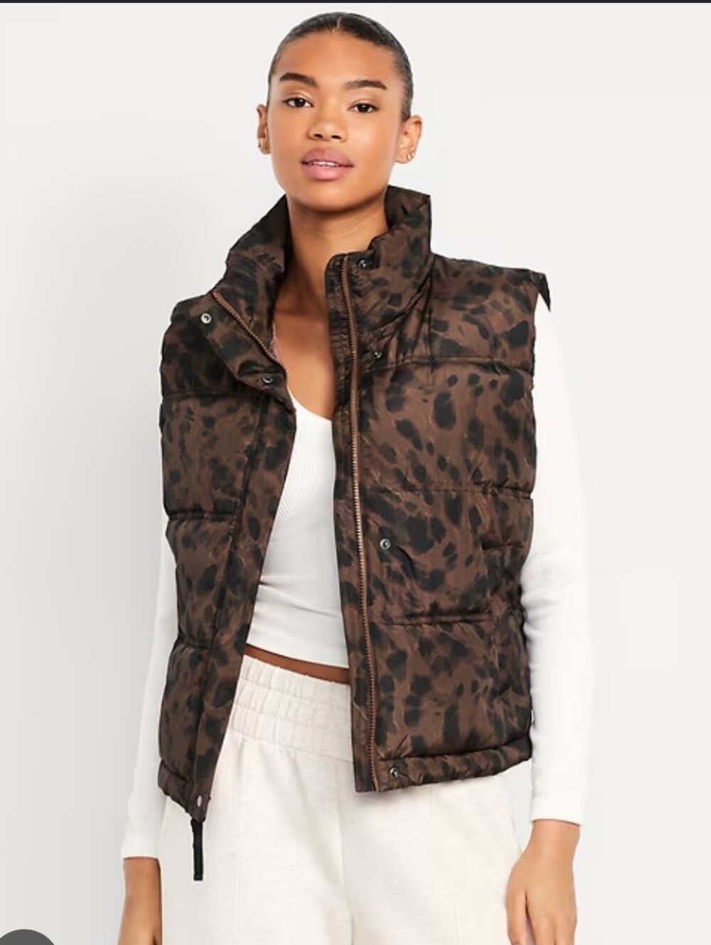 Old Navy Brown Black Leopard Puffer Vest Size Large